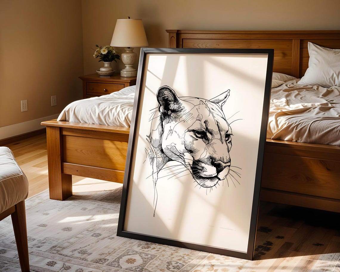 Panther Head Black Ink Sketch Big Cat Wildlife Illustration Poster - Image 5