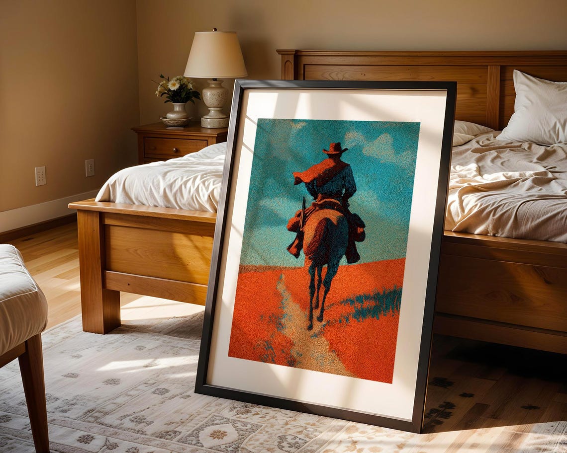 Lone Cowboy Riding Into Sunset Desert Trail Western Art Poster - Image 4