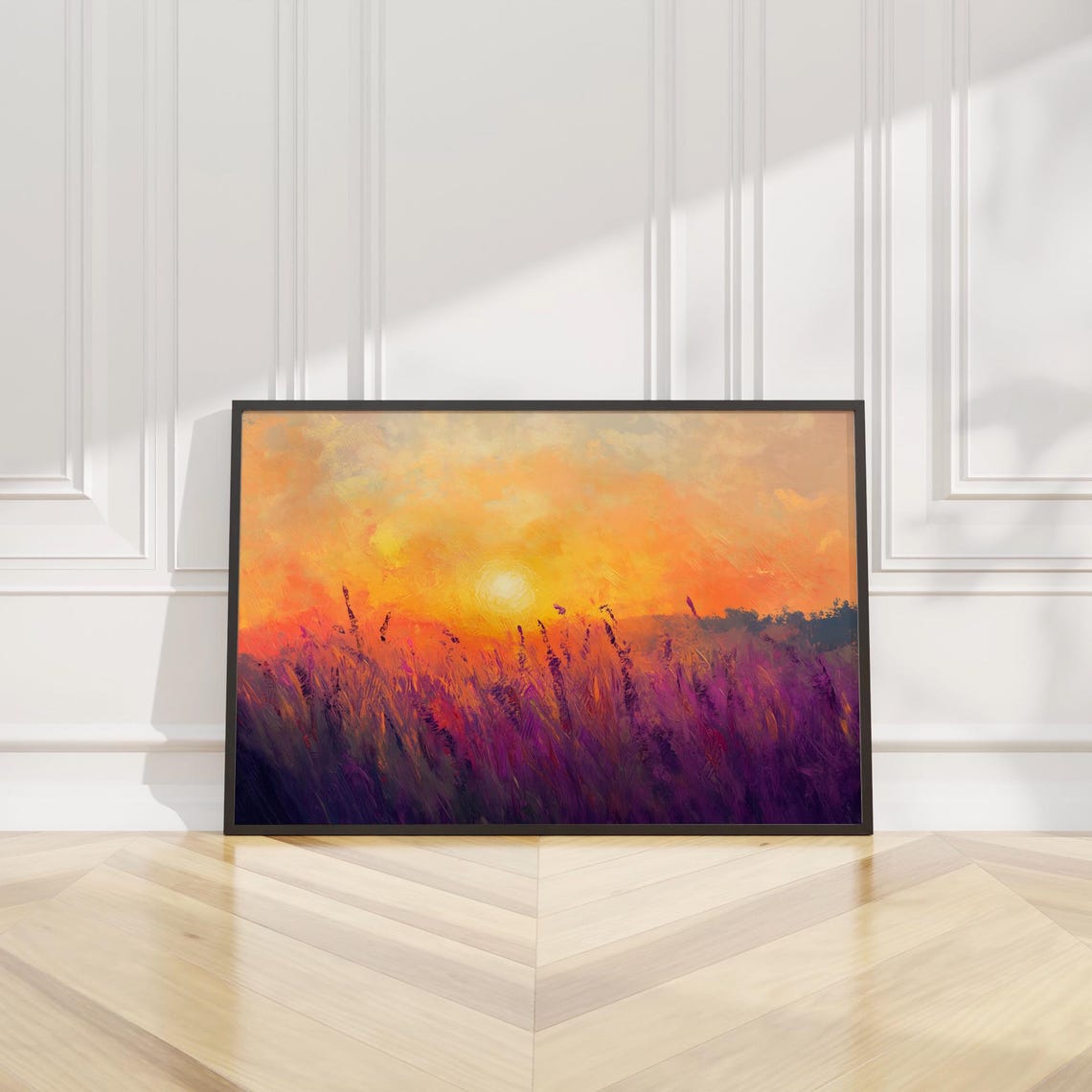 Lavender Field Sunset Floral Wall Art Print Oil Painting Purple Flower Landscape Nature Serene Home Decor Living Room Bedroom