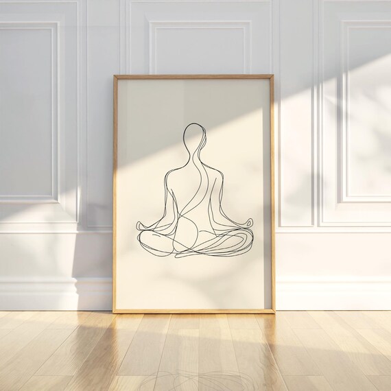 Seated Woman Lotus Meditation Pose Continuous Line Art Zen Poster
