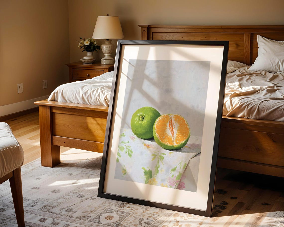 Green Mandarin Citrus Still Life Halved Fruit Minimalist Art Poster - Image 4