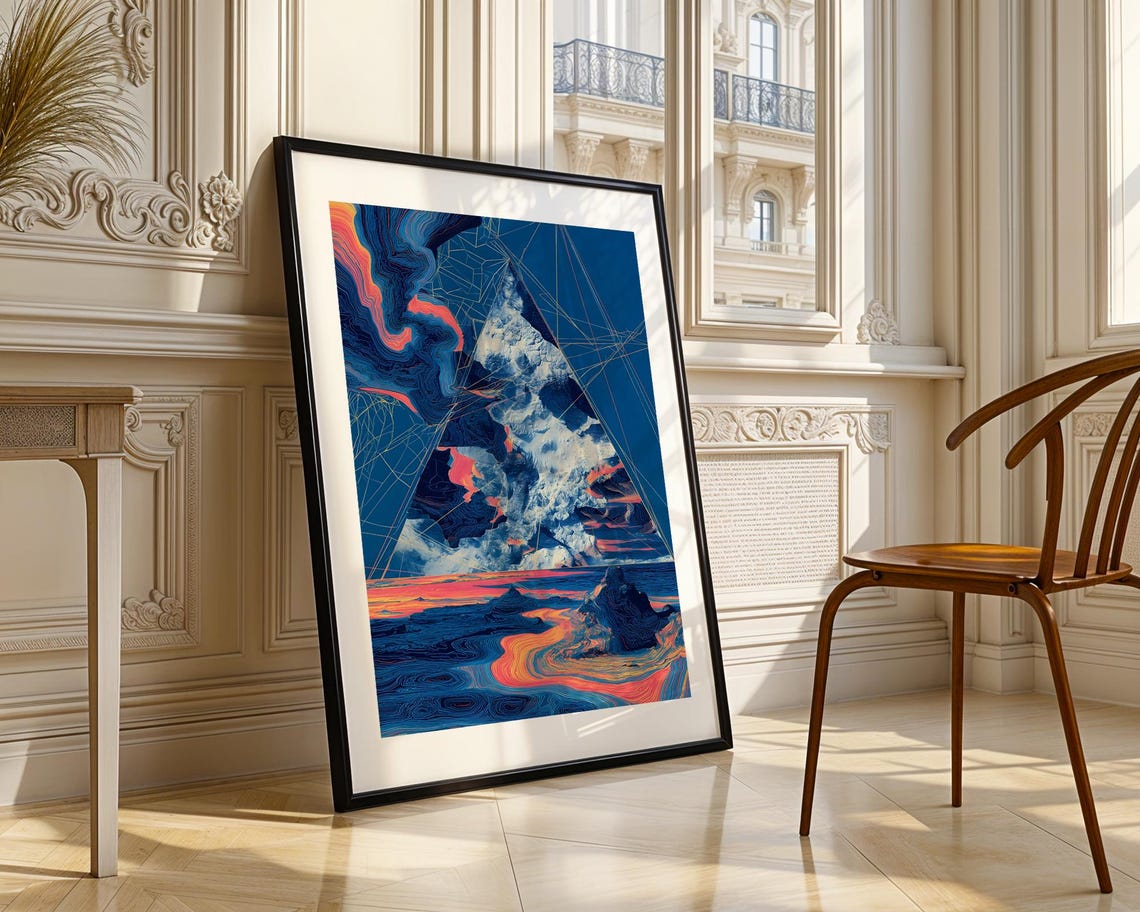 Surreal Deep Blue Red Ocean Volcano Abstract Modern Art Print - Image 3