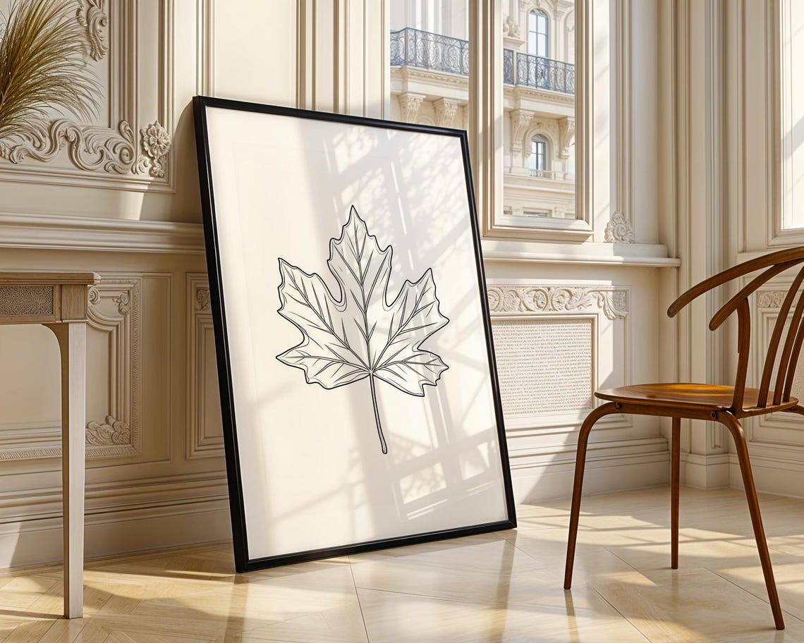Crisp Maple Leaf Line Drawing Autumn Botanical Fall Art Poster - Image 4