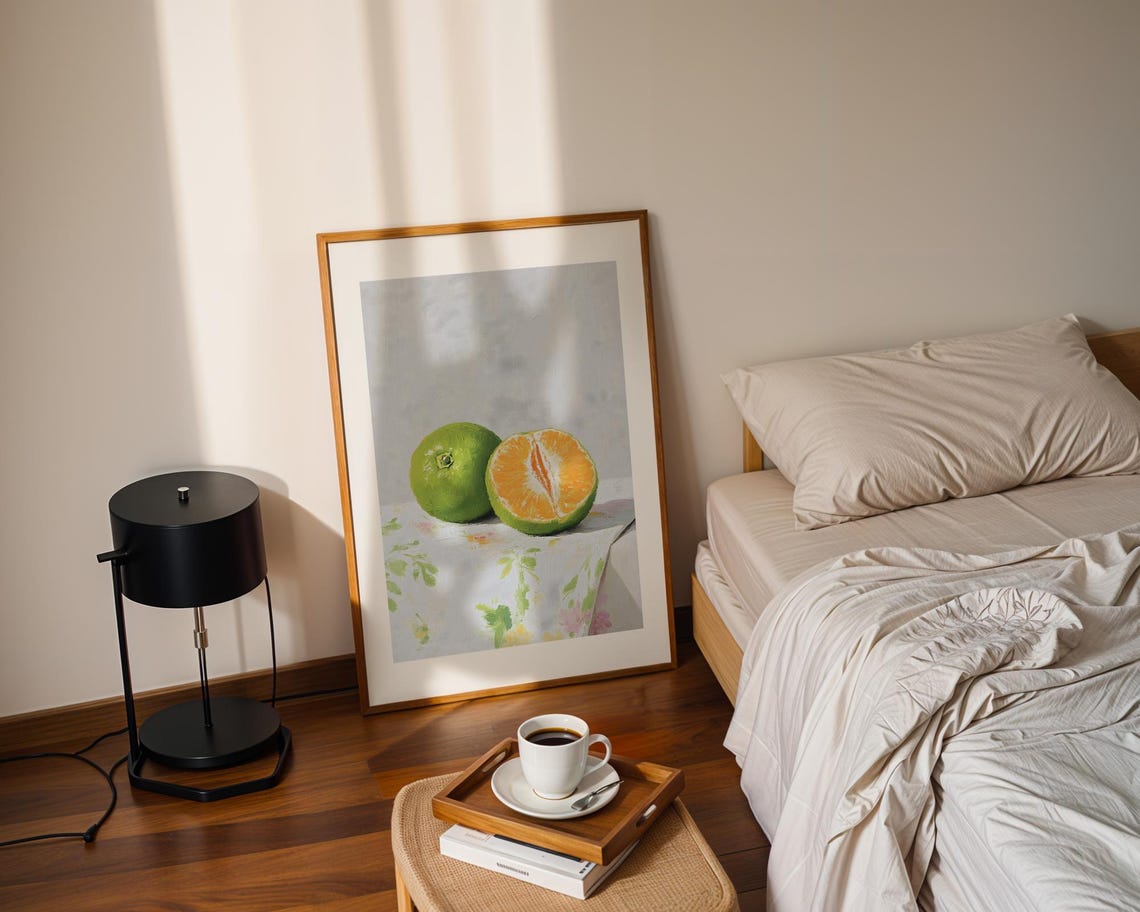 Green Mandarin Citrus Still Life Halved Fruit Minimalist Art Poster - Image 2