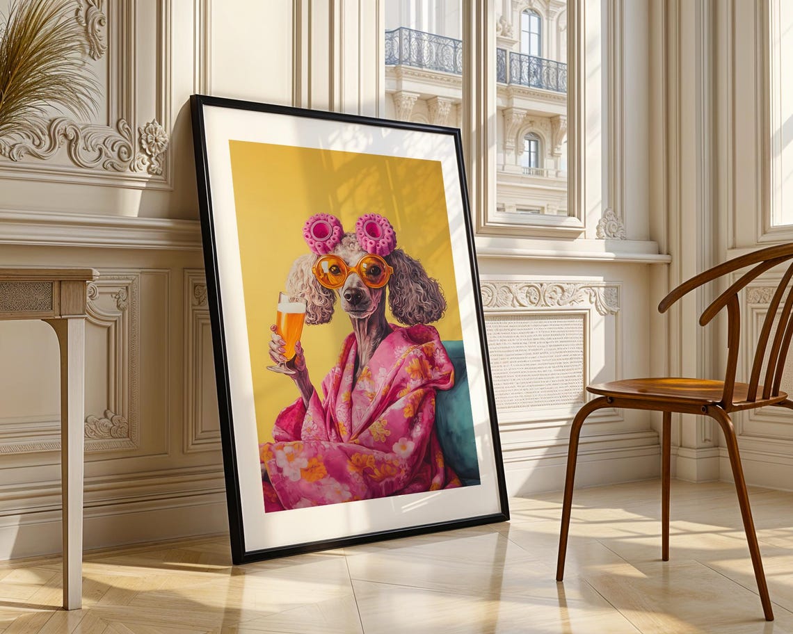 Poodle Spa Day Pink Robe Sunglasses Funny Pampered Dog Art Poster - Image 3