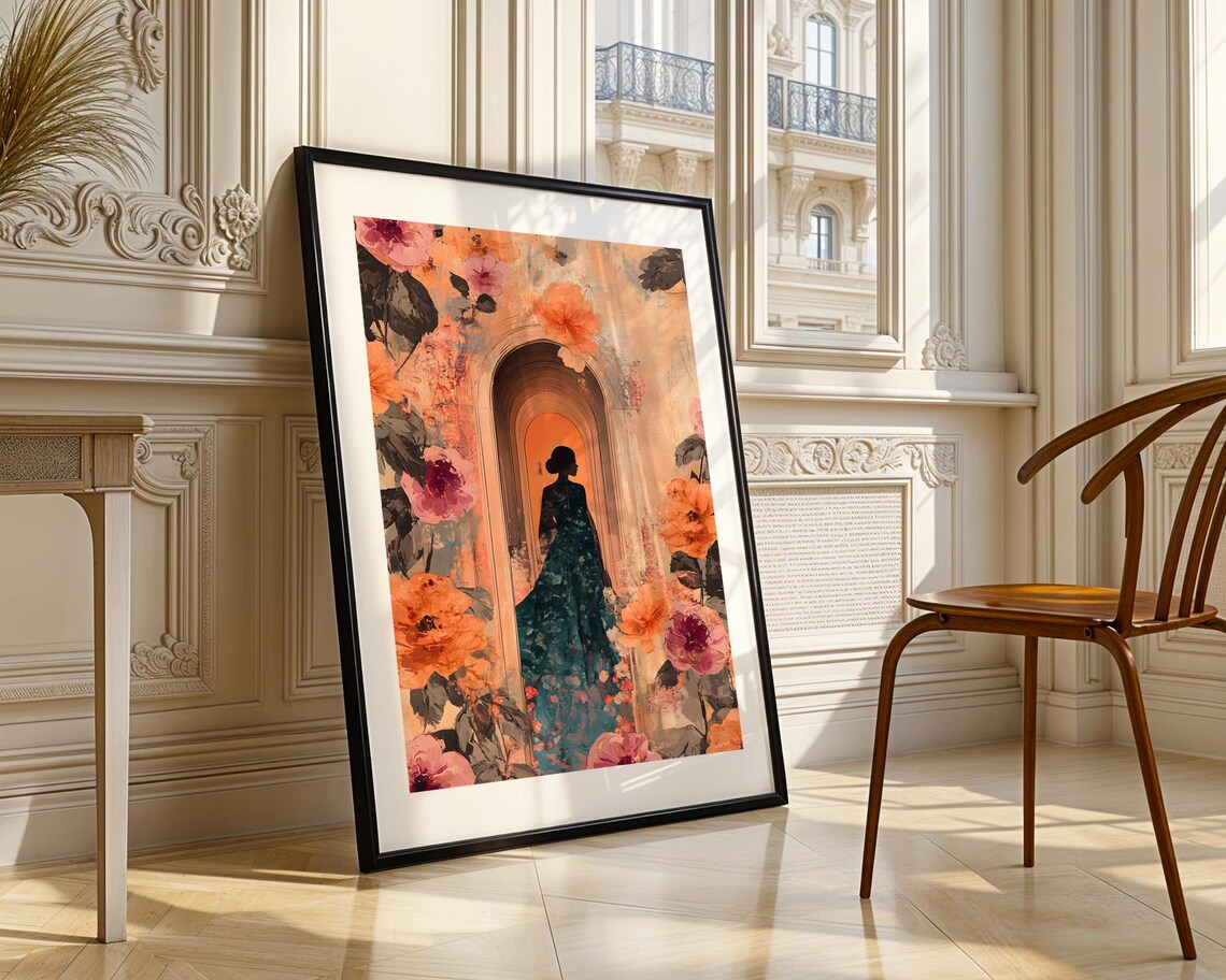 Woman Silhouette Floral Archway Dreamy Art Romantic Garden Poster - Image 5