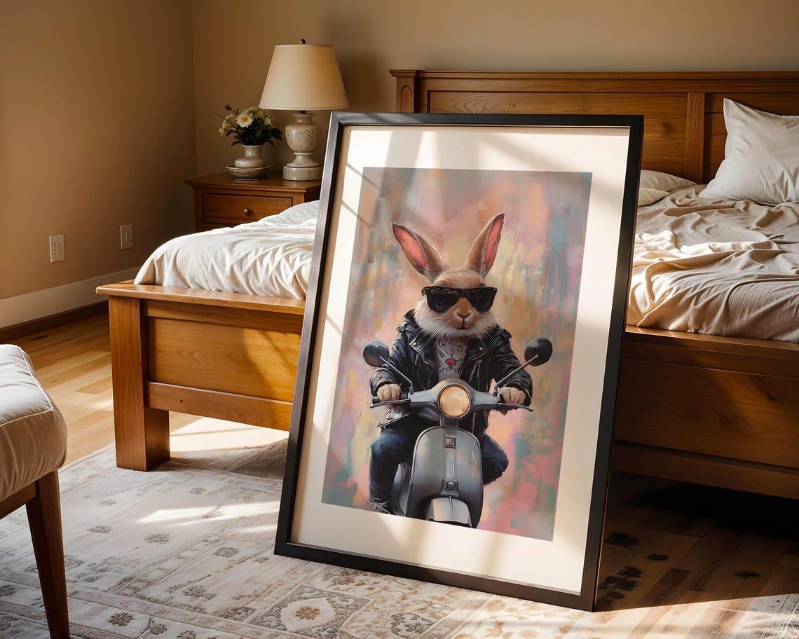 Cool Rabbit In Leather Jacket And Sunglasses Riding Scooter Poster - Image 4
