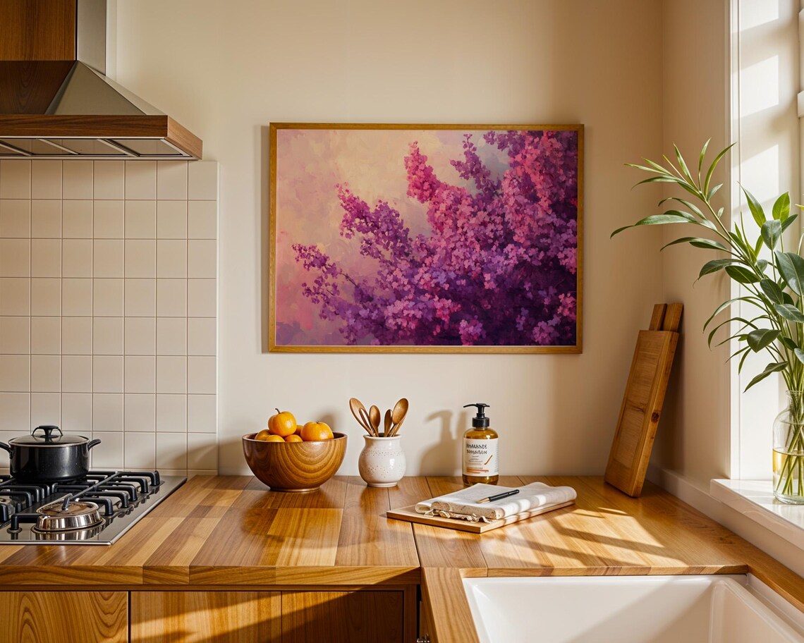 Dreamy Pink Lilac Bush Blossom Sunset Soft Floral Art Poster - Image 3