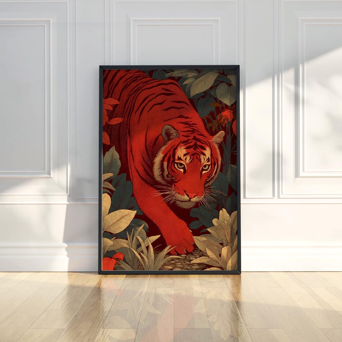 Boho Tiger Botanical Animal Painting Trendy Asian Japanese Poster Wall Art Print Modern Home Decor Artwork Gift
