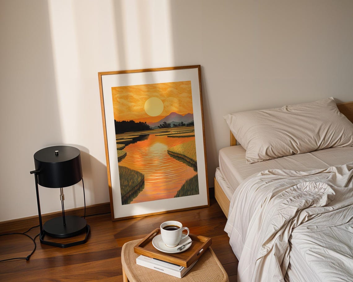 Golden Hour River Sunset Winding Wetland Water Landscape Poster - Image 2