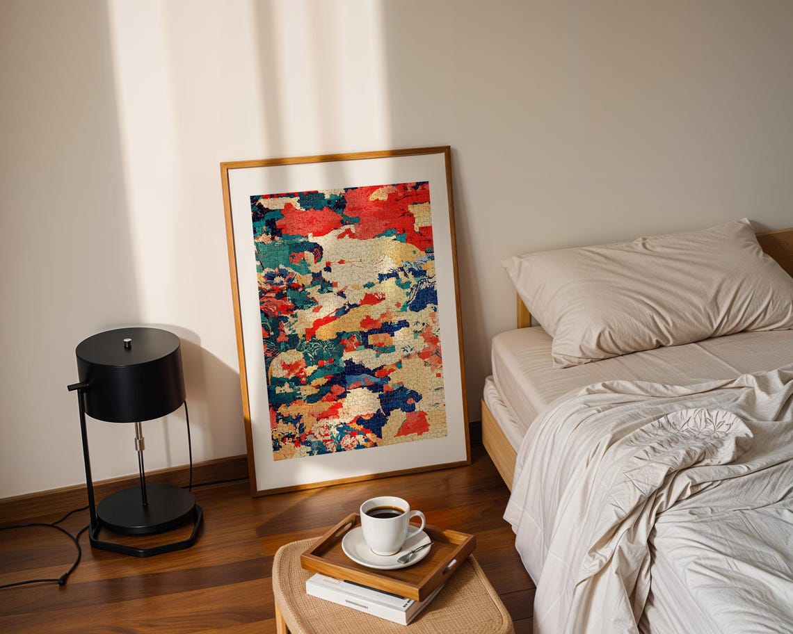 Abstract Floral Jigsaw Puzzle Art Colorful Modern Wall Poster - Image 2