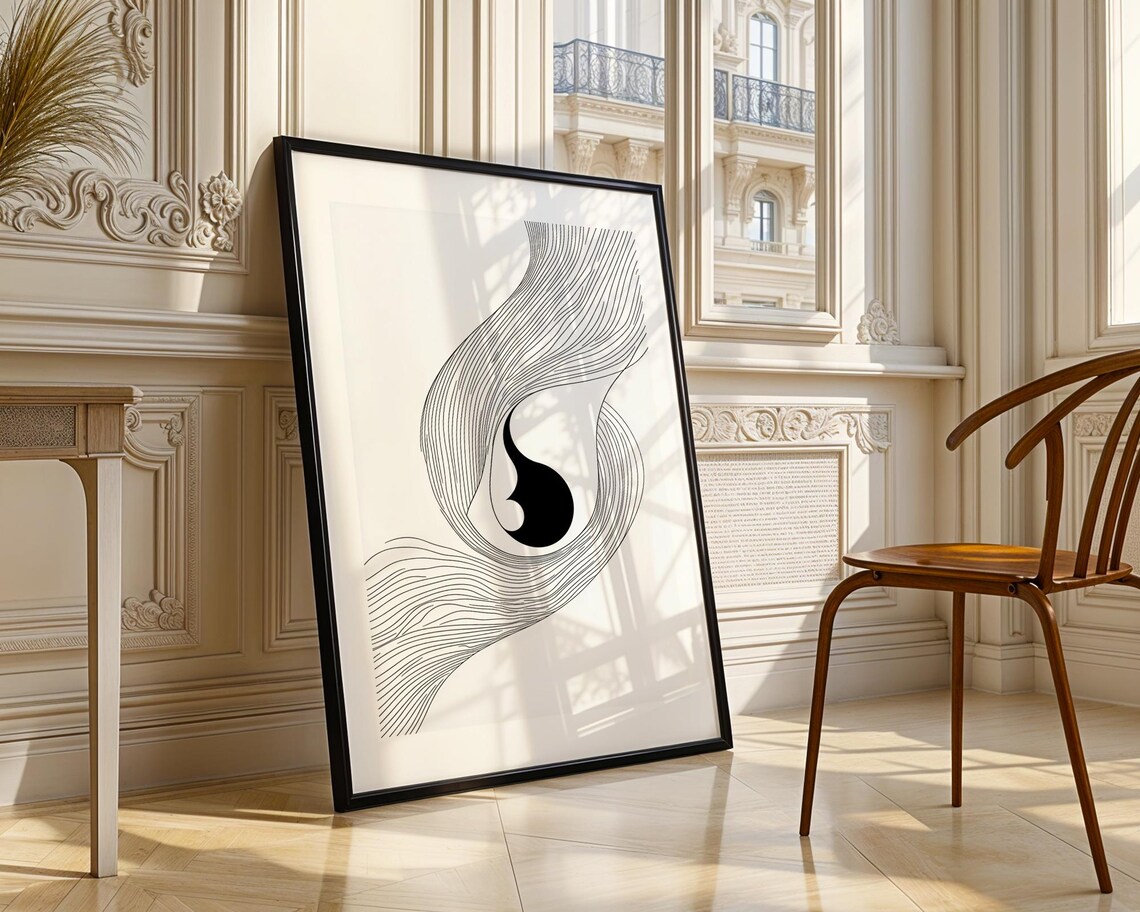 Zen Abstract Yin Yang Flowing Line Art Minimalist Symbol Poster - Image 4