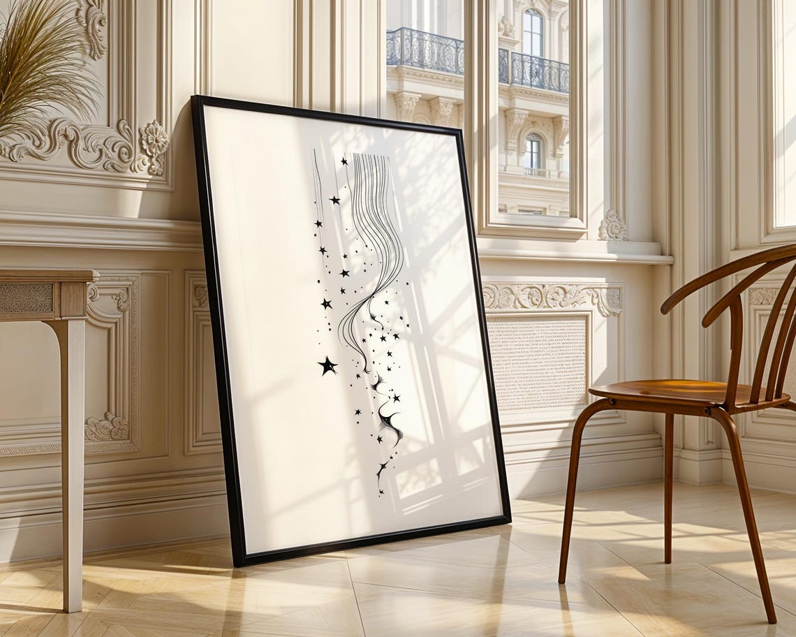 Flowing Star Trail Line Art Night Sky Wavy Stars Design Poster - Image 3