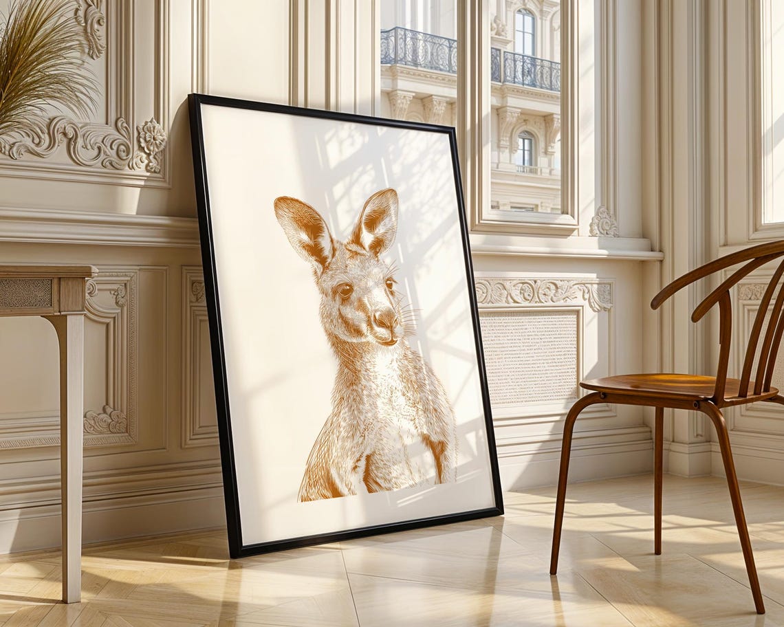 Kangaroo Ink Sketch Line Art Simple Animal Illustration Drawing Trendy Poster Wall Print Modern Home Decor - Image 4