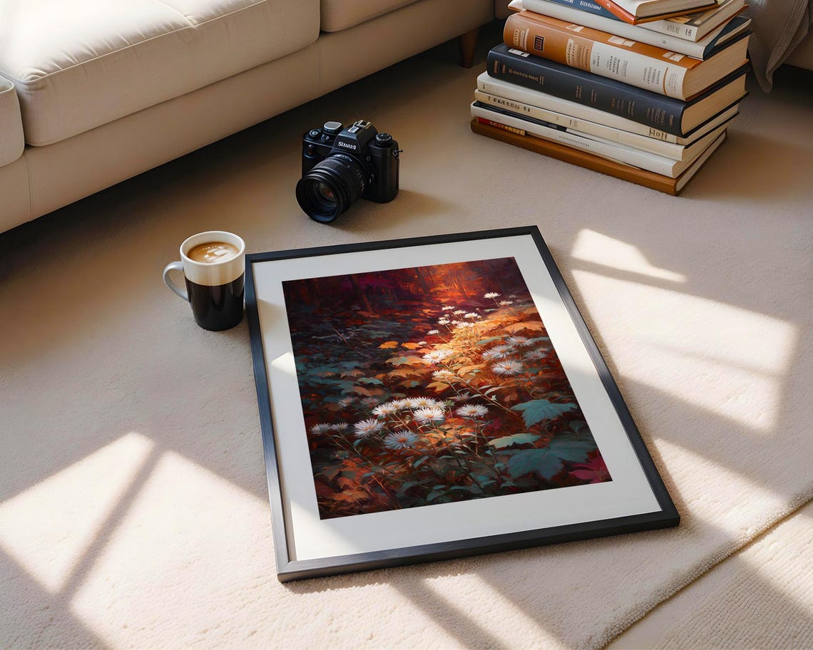 Autumn Forest White Daisy Flower Path Glowing Oil Painting Poster - Image 5