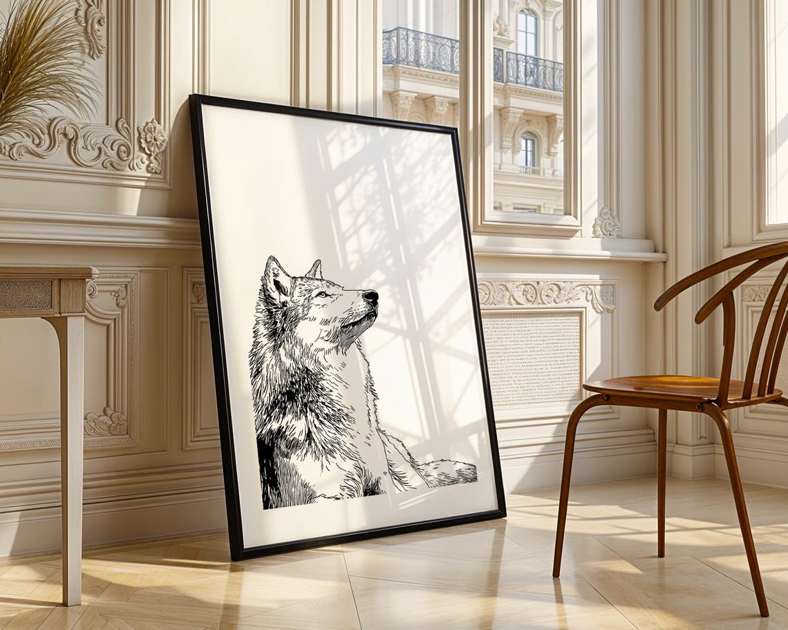 Wild Wolf Pencil Sketch Line Art Animal Illustration Drawing Trendy Poster Wall Print Modern Home Decor Gift - Image 4