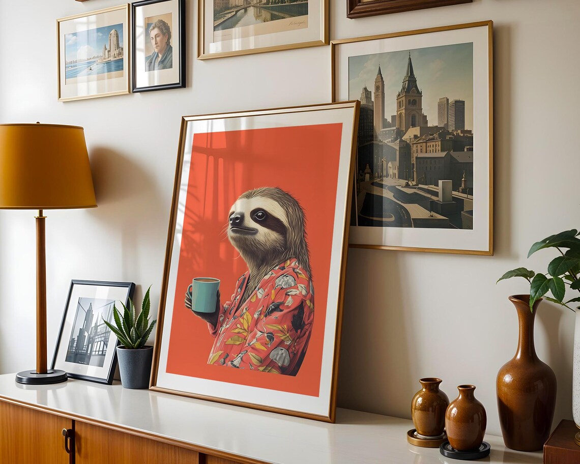 Cute Sloth Drinking Coffee Hawaiian Shirt Funny Animal Print - Image 4