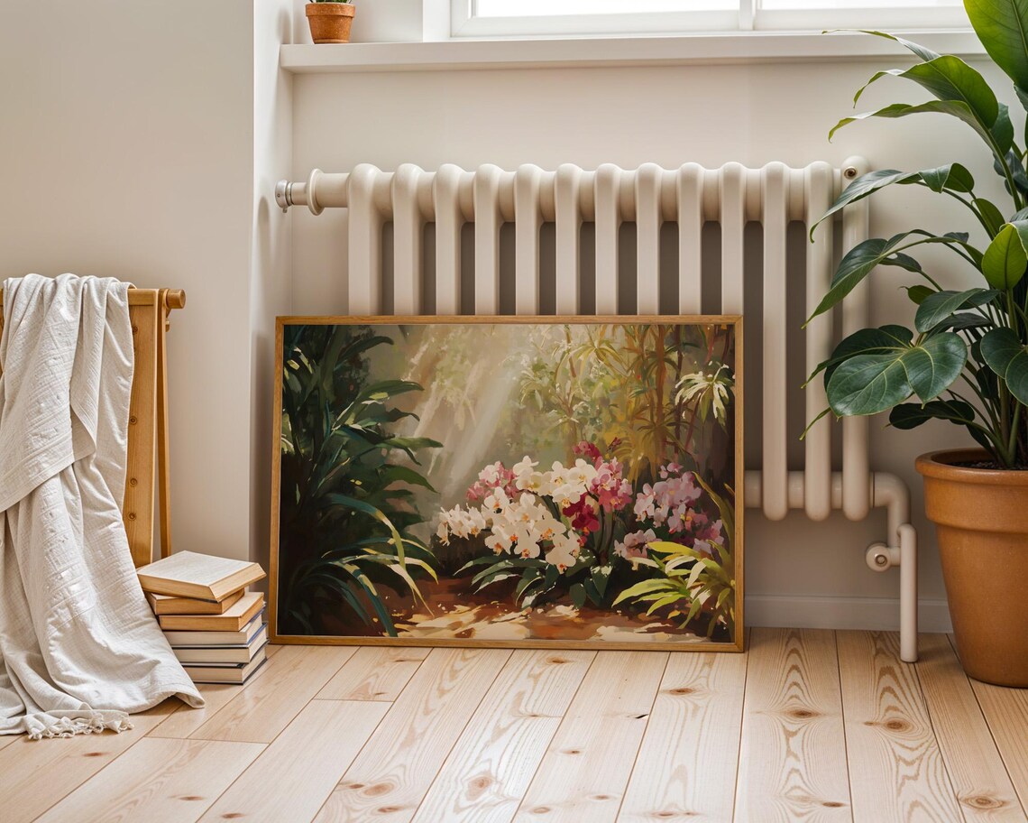 Sunlit Orchid Garden Tropical Flower Painting Landscape Poster - Image 6
