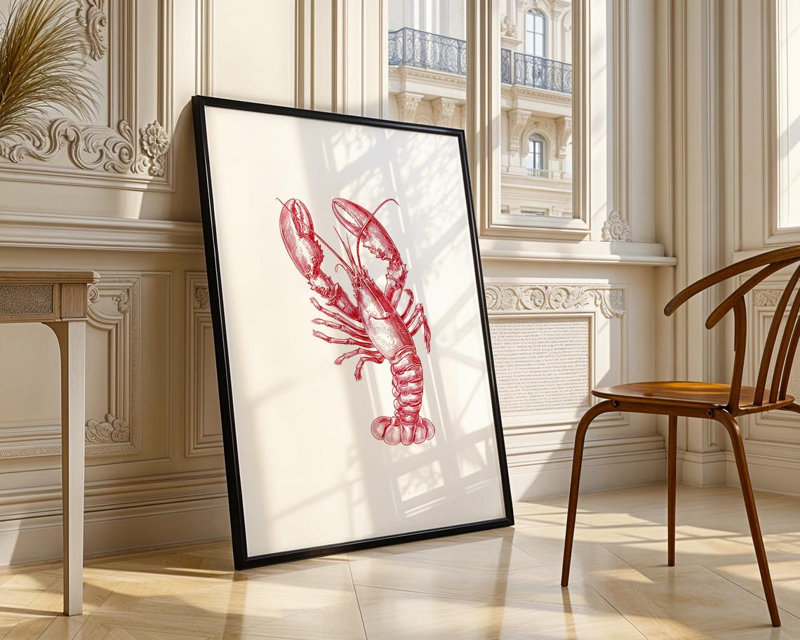 Red Lobster Vintage Engraving Style Nautical Illustration Poster - Image 4