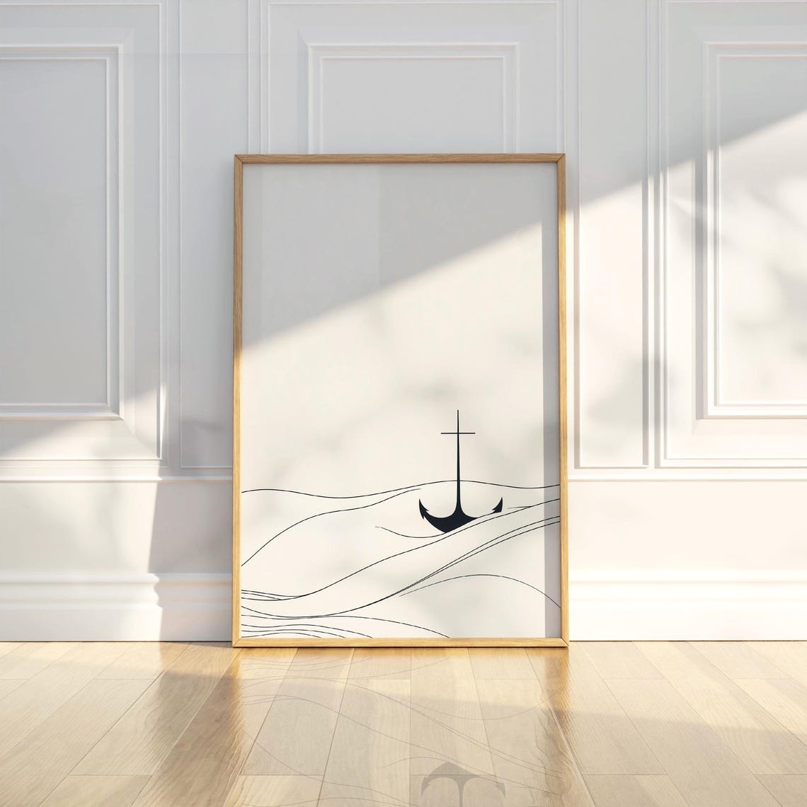 Bold Anchor Ocean Waves Minimalist Black White Sea Art Poster