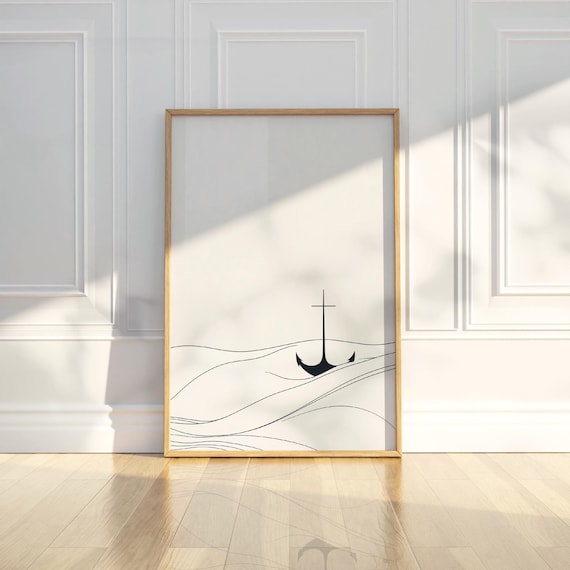 Bold Anchor Ocean Waves Minimalist Black White Sea Art Poster
