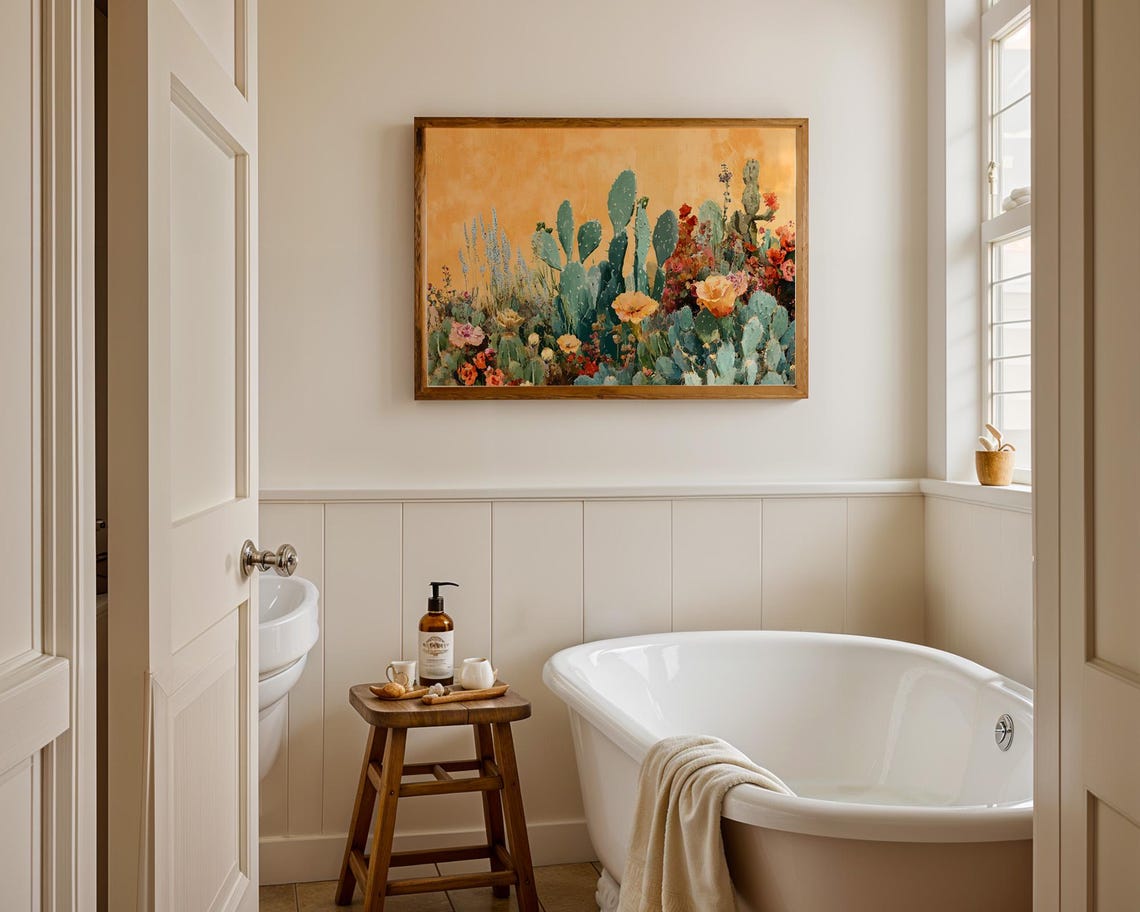 Teal Cactus Garden Gold Background Botanical Desert Floral Poster - Image 3