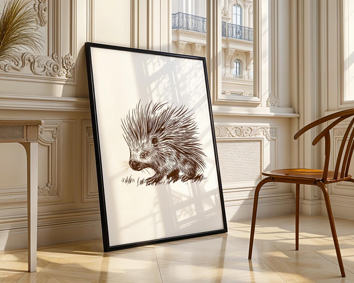 Sepia Porcupine Ink Sketch Vintage Wildlife Illustration Poster - Image 4