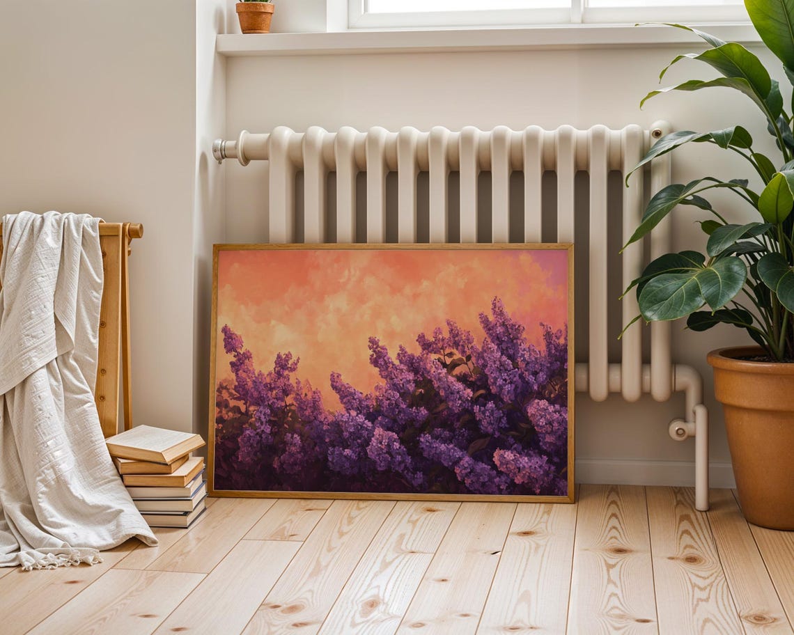 Purple Lilac Blooms Orange Sunset Sky Dramatic Floral Poster - Image 6