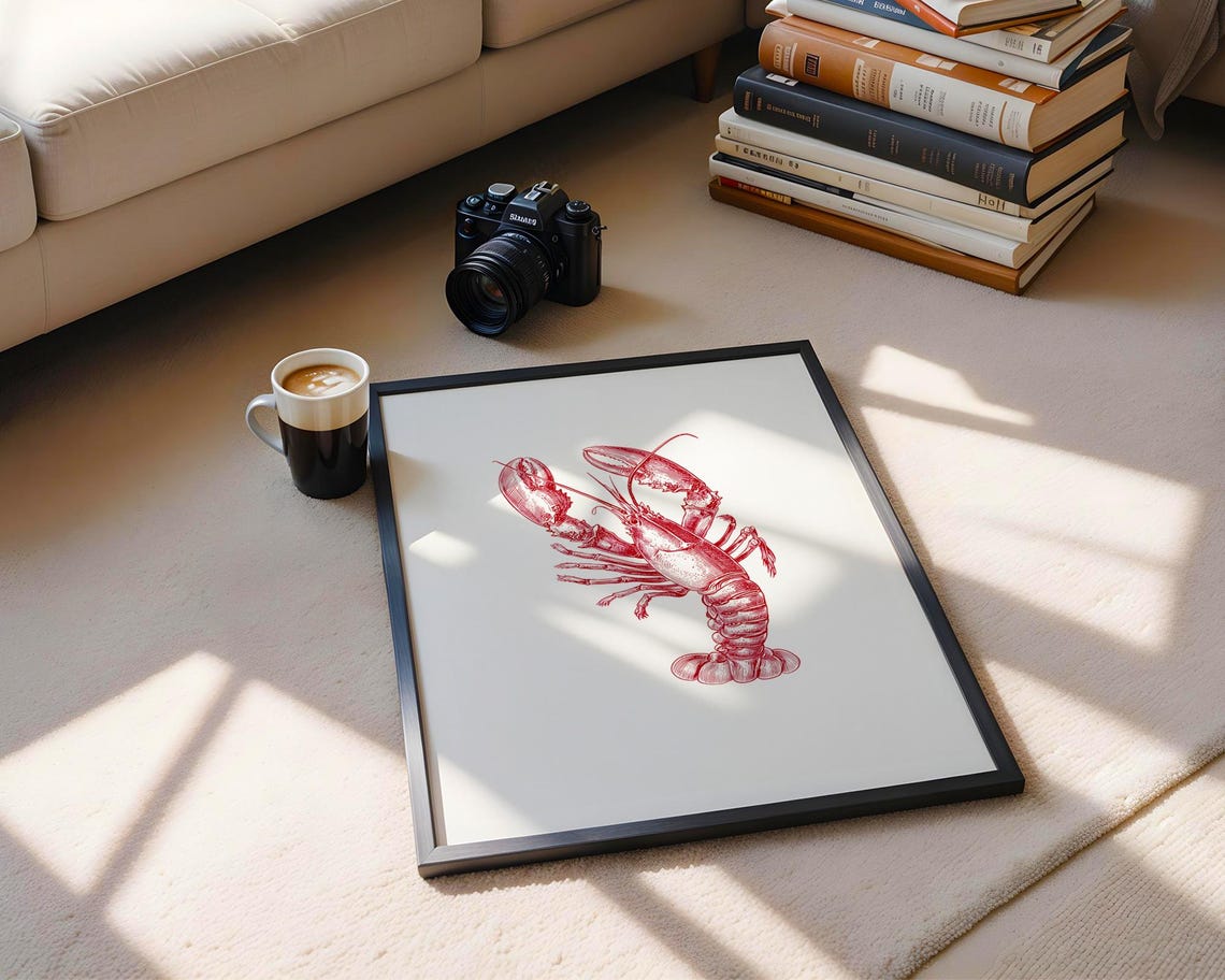 Red Lobster Vintage Engraving Style Nautical Illustration Poster - Image 6