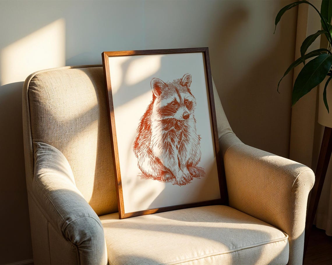 Raccoon Portrait Rust Ink Sketch Woodland Animal Illustration Poster - Image 2