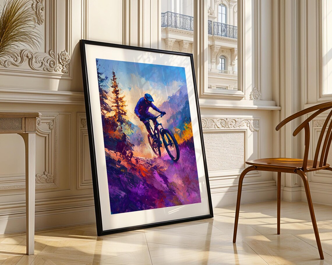 Mountain Biker Trail Ride Colorful Abstract Cycling Sports Print