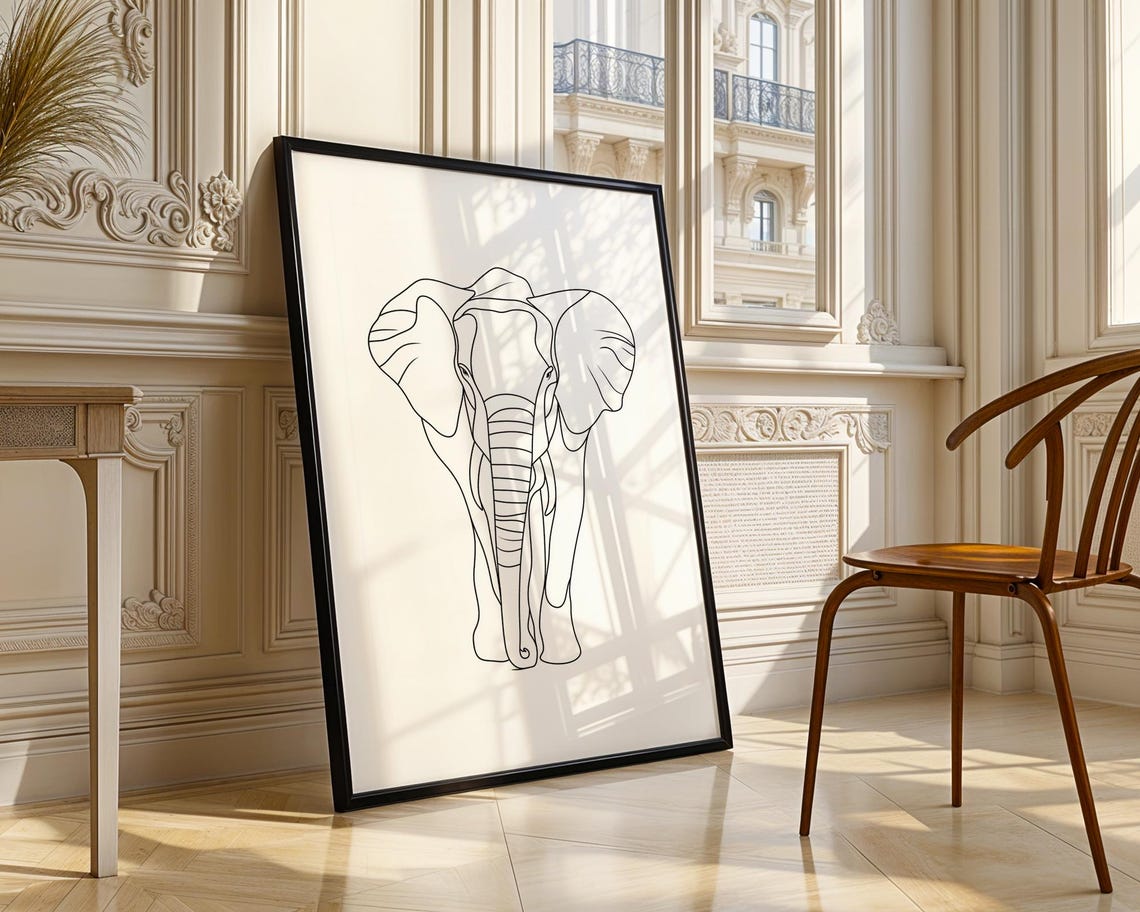 Abstract Minimalist Elephant Animal Line Art Pencil Sketch Drawing Wall Print Poster Modern Simple Home Decor - Image 3