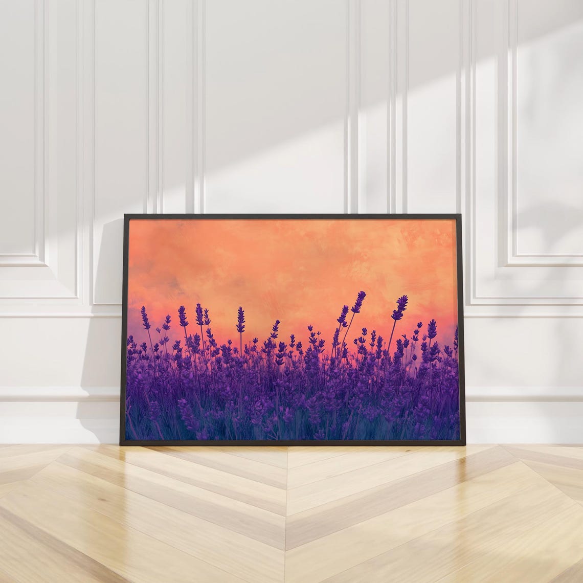 Purple Lavender Field Sunset Sky Warm Landscape Nature Wall Art