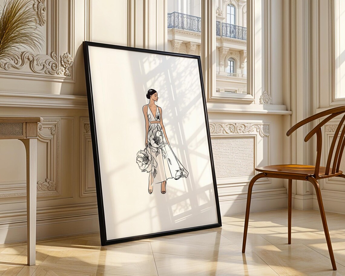 Graceful Woman Floral Dress Fashion Illustration Elegant Poster - Image 4