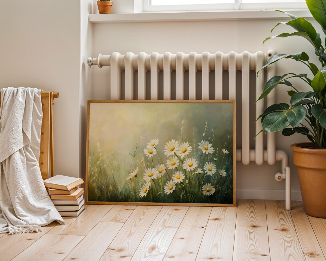 Daisy Meadow In Golden Morning Light Soft Romantic Floral Painting Poster - Image 5
