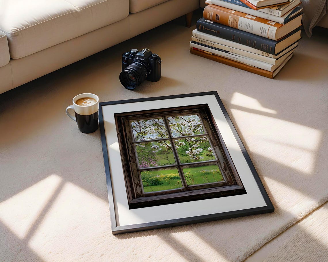Rustic Window Spring Blossom Garden View Charming Vintage Wall Art - Image 5