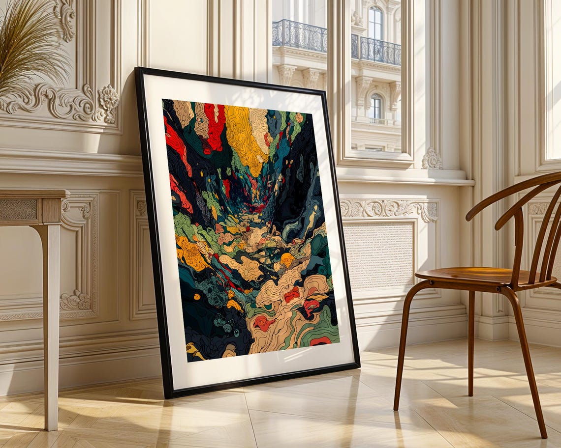 Dark Psychedelic Doodle Art Trippy River Canyon Abstract Poster - Image 3