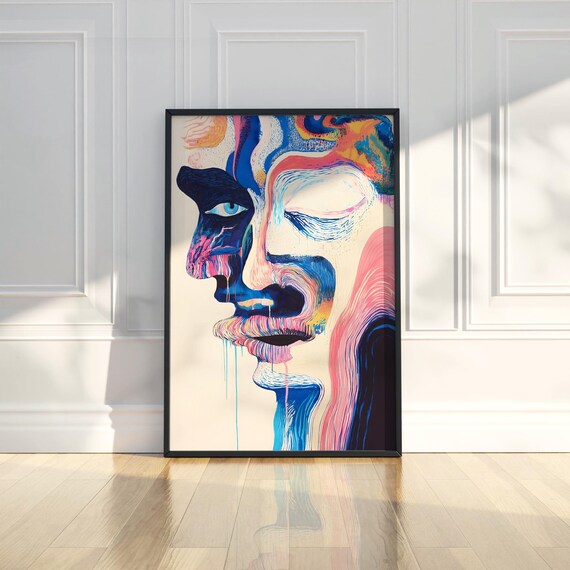 Colorful Abstract Melting Face Psychedelic Surreal Portrait Poster