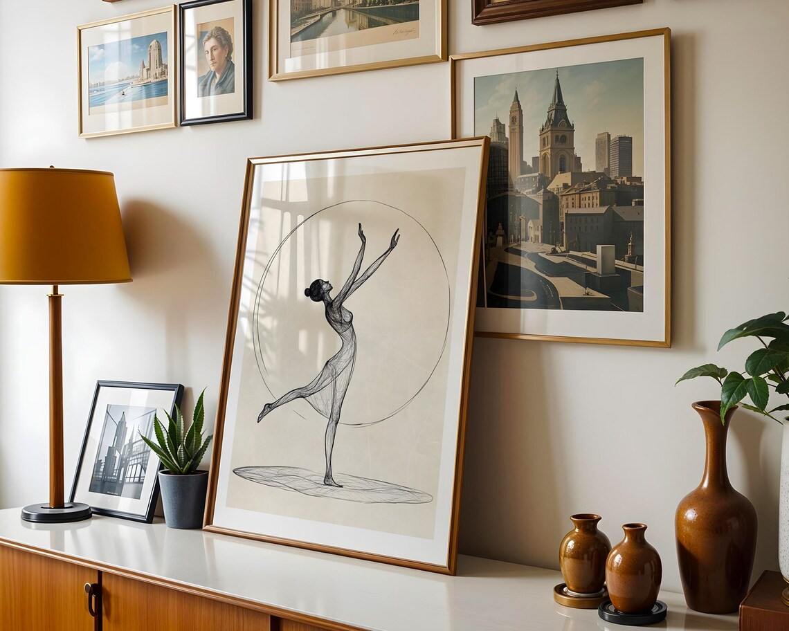 Elegant Ballerina Line Sketch Dancing Inside Circle Minimal Style Poster - Image 5