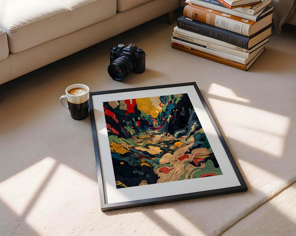 Dark Psychedelic Doodle Art Trippy River Canyon Abstract Poster - Image 5