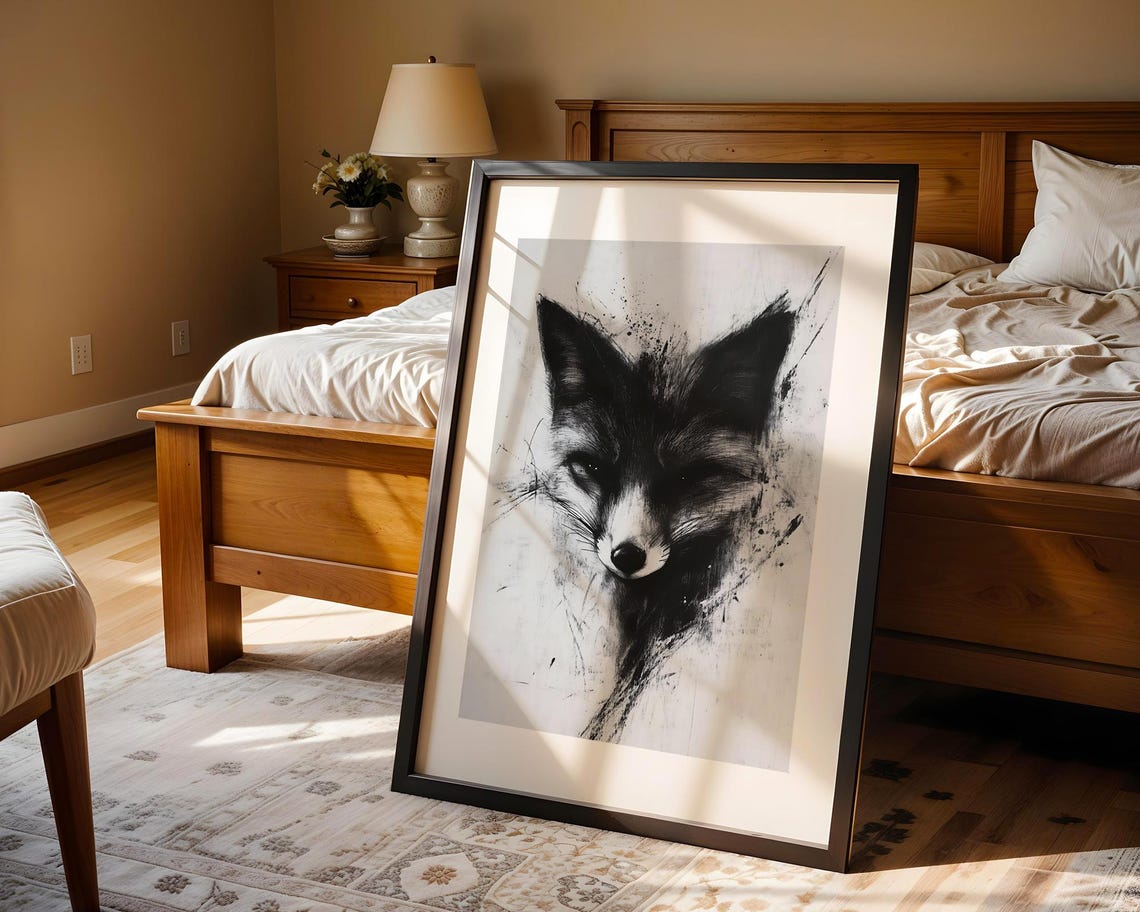 Minimalist Wild Fox Charcoal Sketch Wall Art Print Abstract Animal Illustration Trendy Poster Modern Home Decor - Image 5