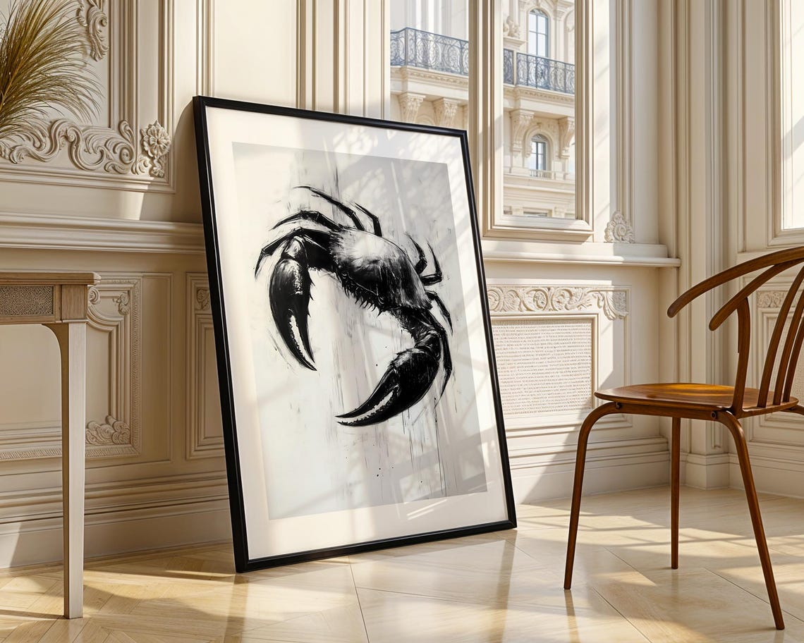 Dramatic Black Crab Bold Ink Illustration Minimalist Art Poster - Image 4
