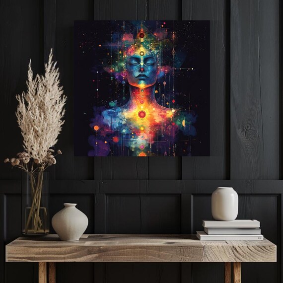 Chakra Awakening Cosmic Meditation Figure Vibrant Energy Poster