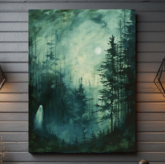 Moody Ghostcore Art Moody Forest Art Moody Wall Art Cabin Decor Rustic Dark Academia Art Forest Painting Misty Forest Art