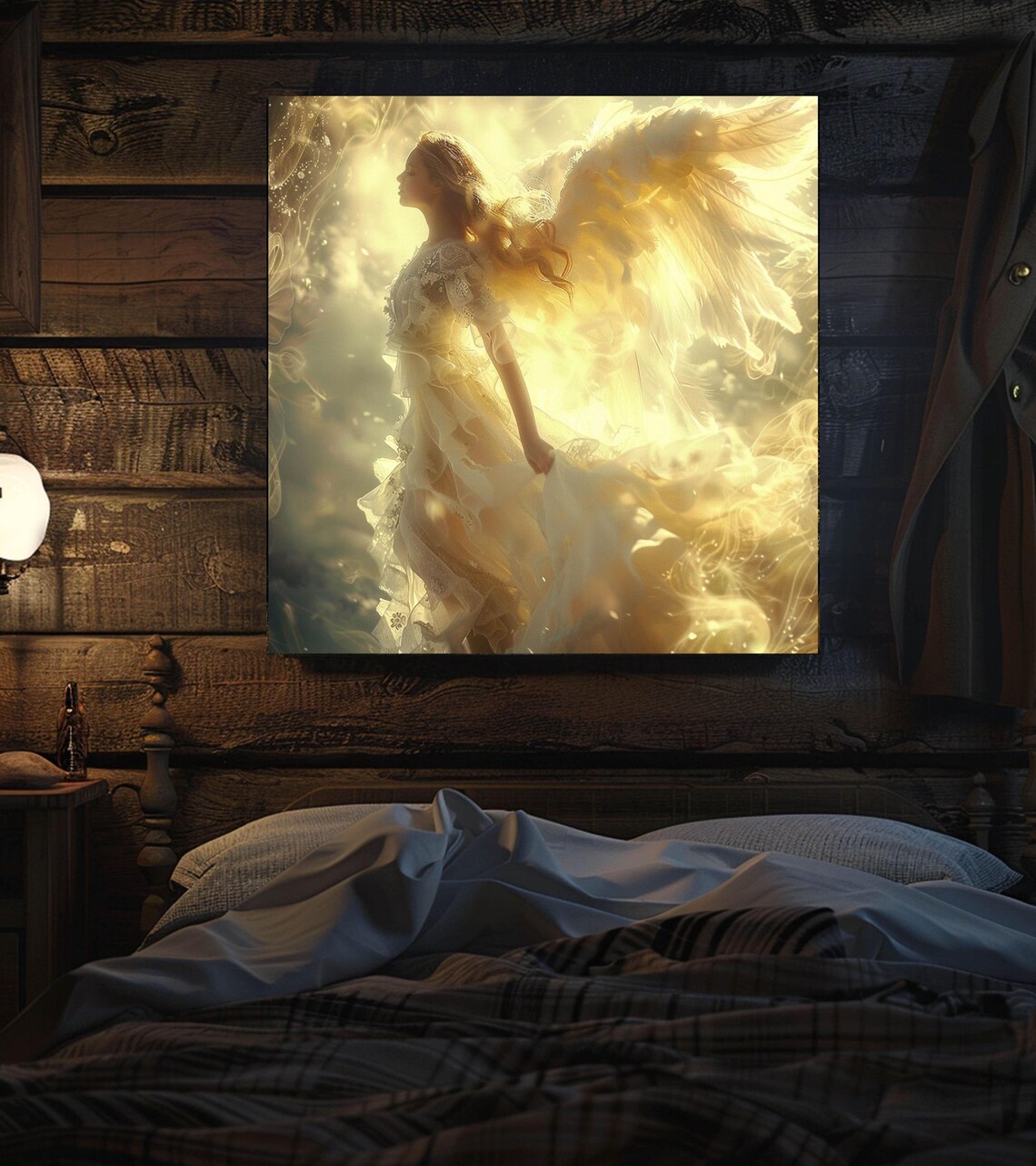Radiant Golden Angel in Heavenly Light Ethereal Wings Art Poster - Image 3