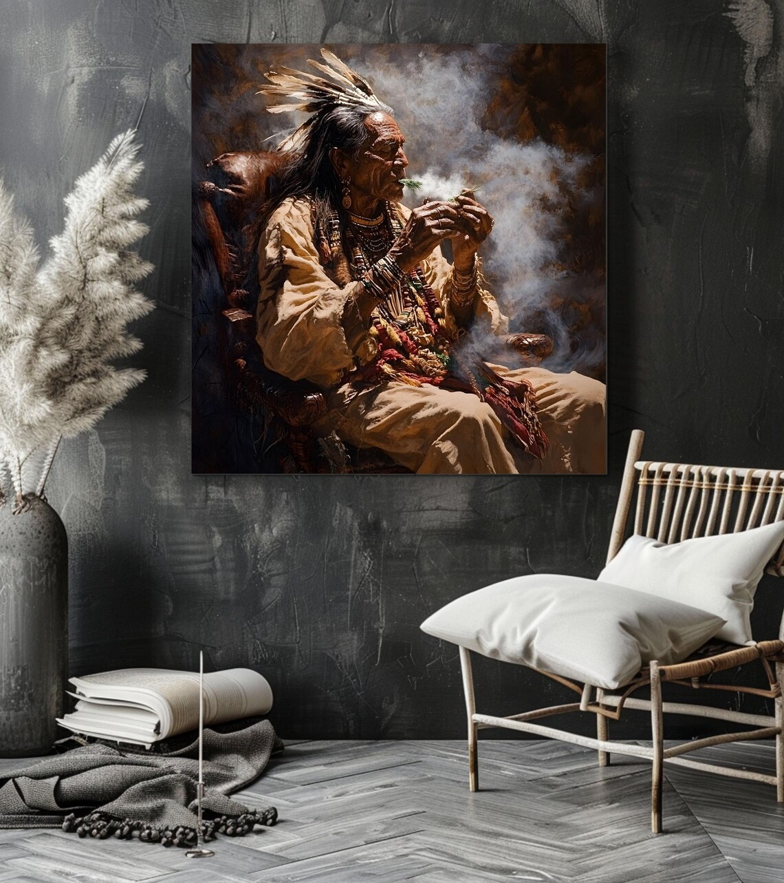 Elder Shaman Smudging Sage Portrait Native Wisdom Art Poster - Image 2