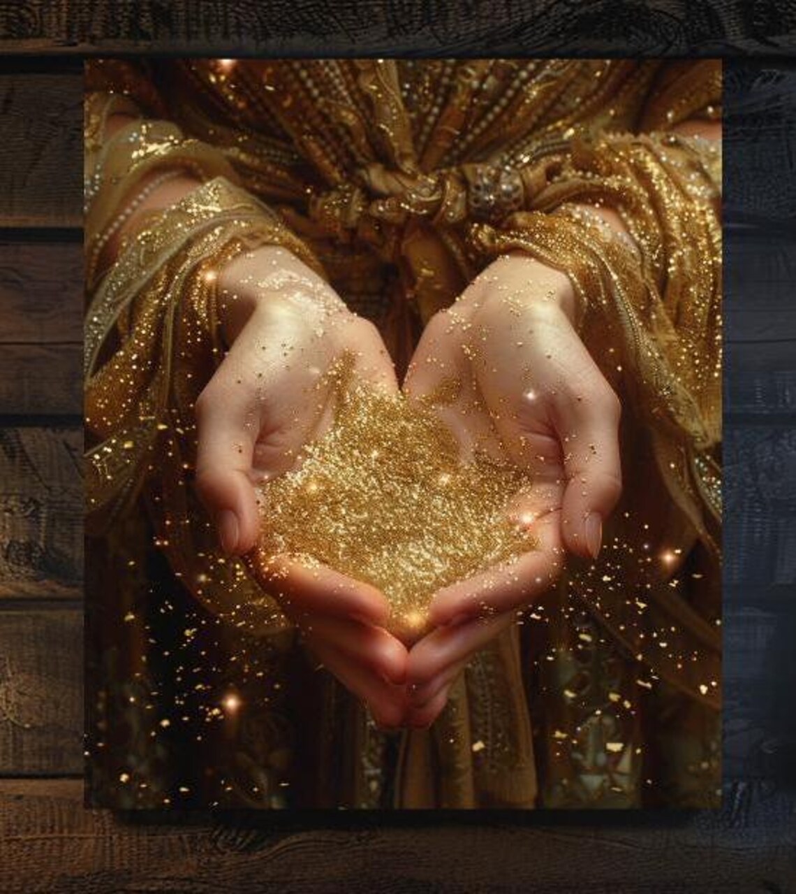 Hands Cupping Golden Stardust Magical Glitter Fantasy Love Art Poster - Image 2