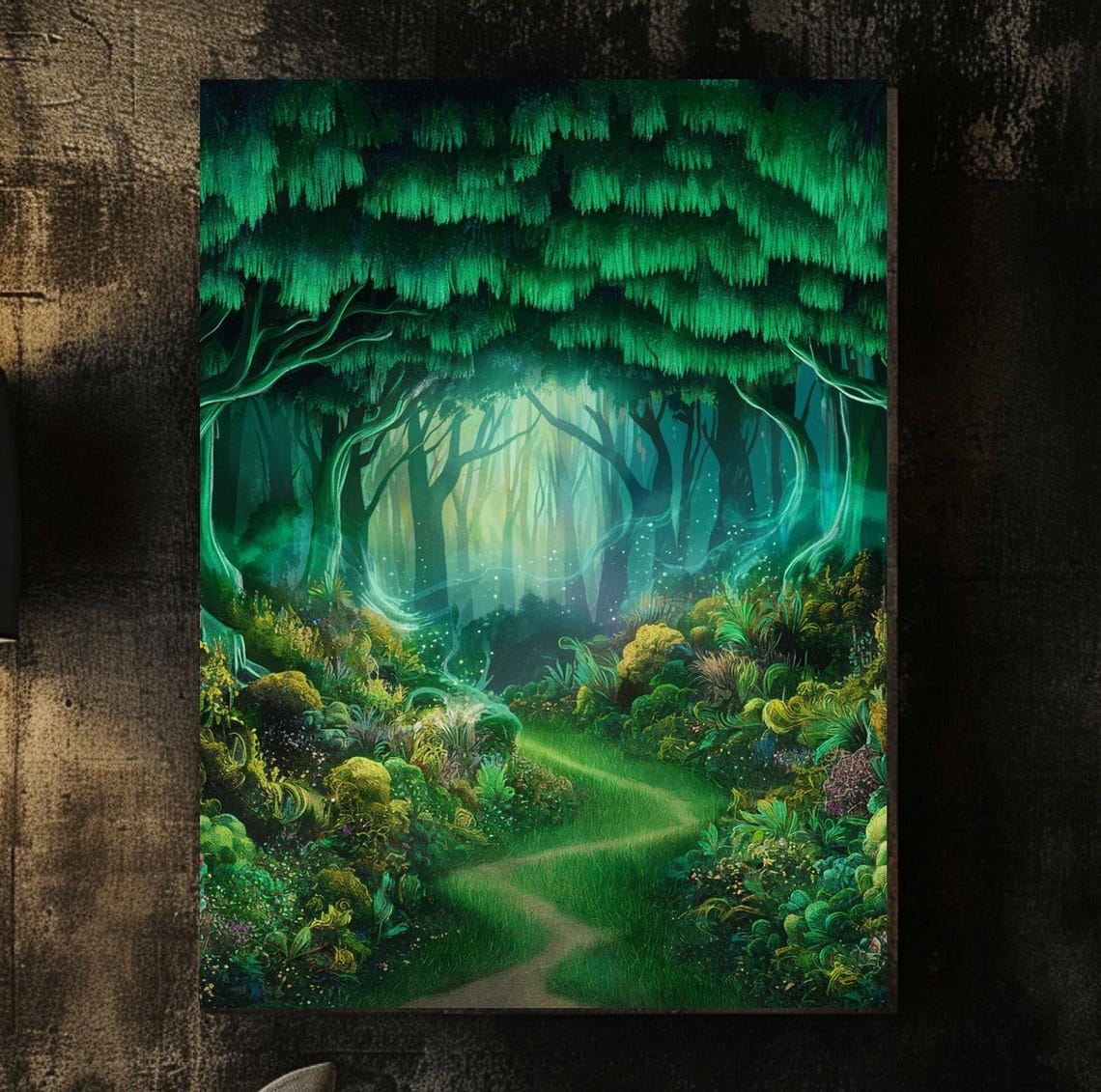 Enchanted Emerald Forest Glowing Canopy Woodland Path Poster
