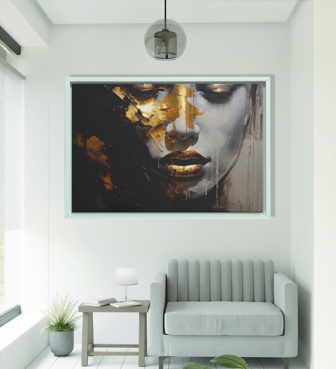 Black Gold Woman Portrait Art, Abstract Female Face - Image 2