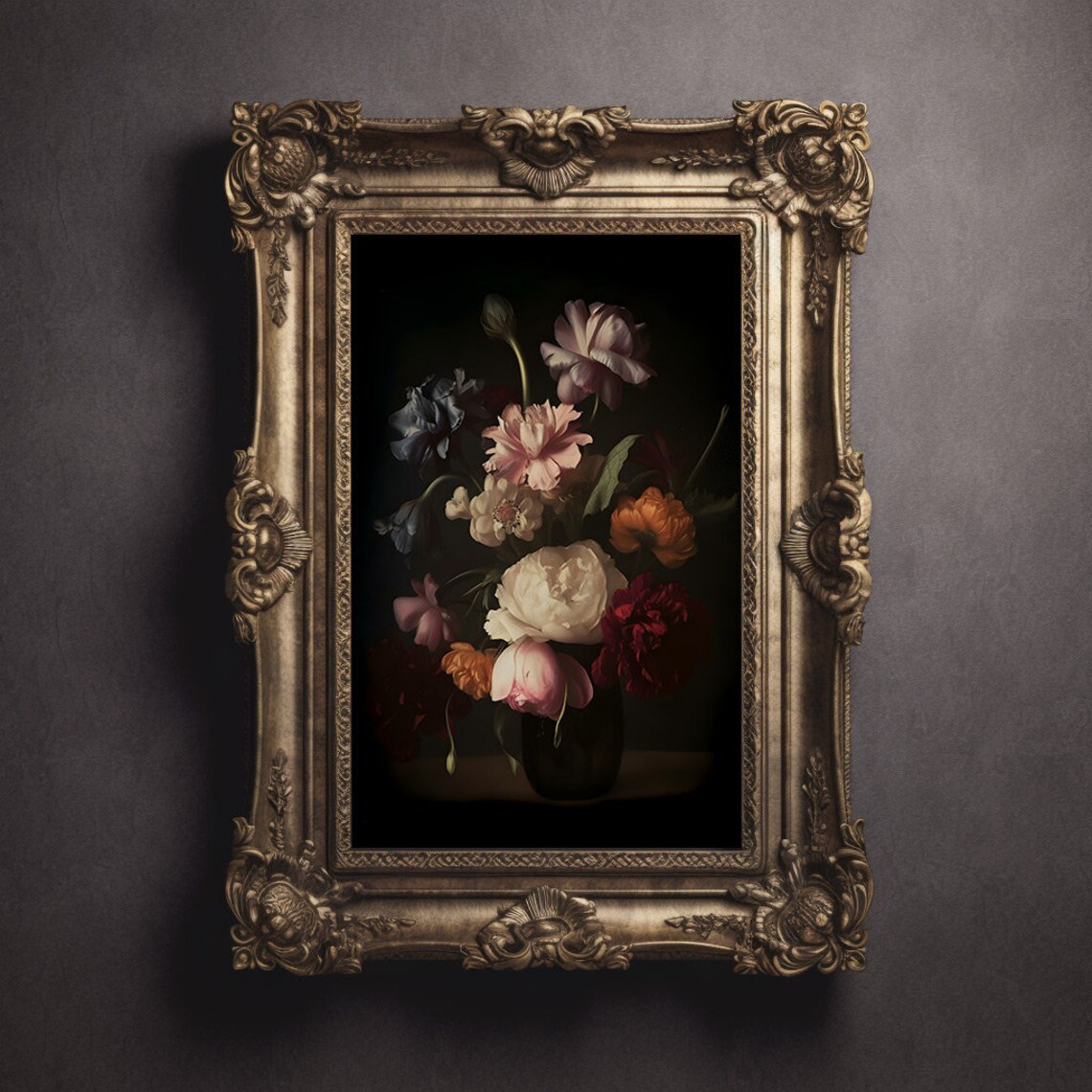Moody Flowers Art Dark Floral Vintage Art Still Life Oil Painting Dark Academia Print Antique Print - Image 2